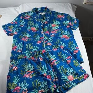 Printfresh 100% organic cottonSz L Blue Coral Reef Short Pajama Set NWOT